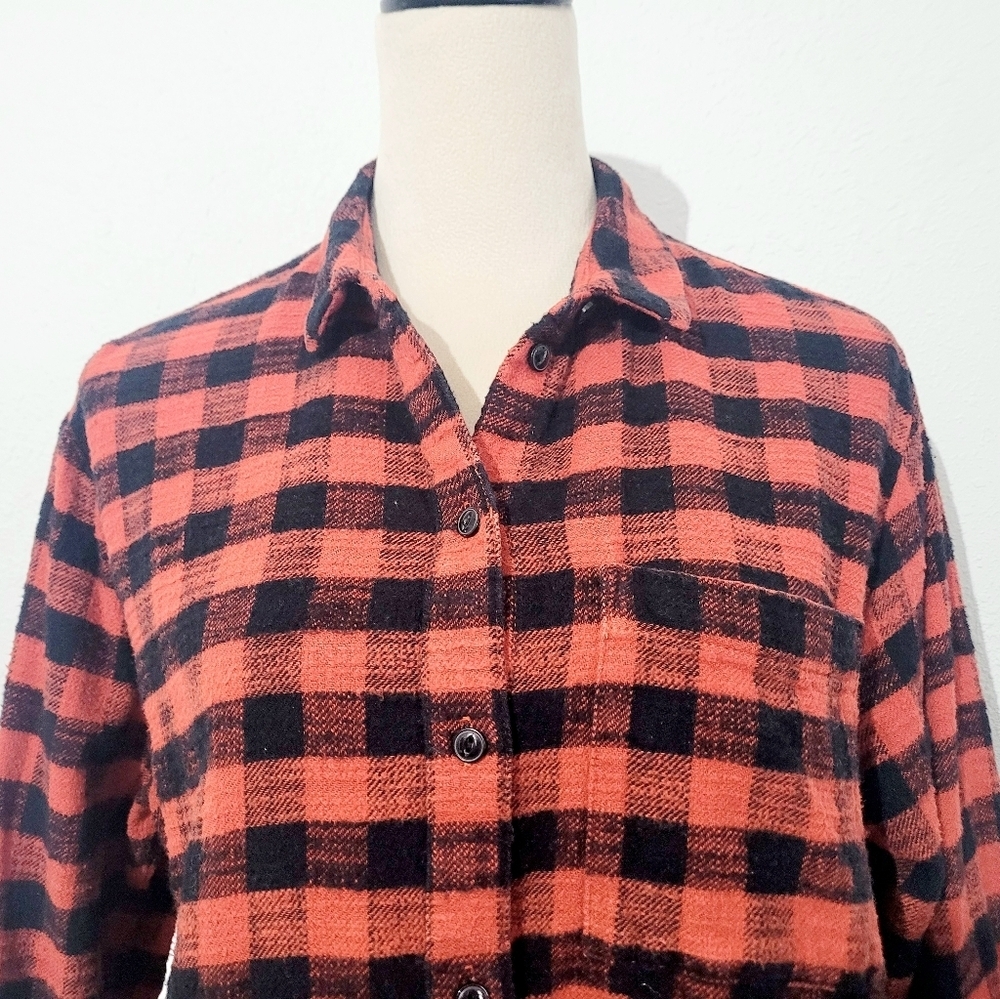 Madewell Woman Buffalo Plaid Flannel Shirt Small Red Black 100% Cotton Oversize - Picture 3 of 12